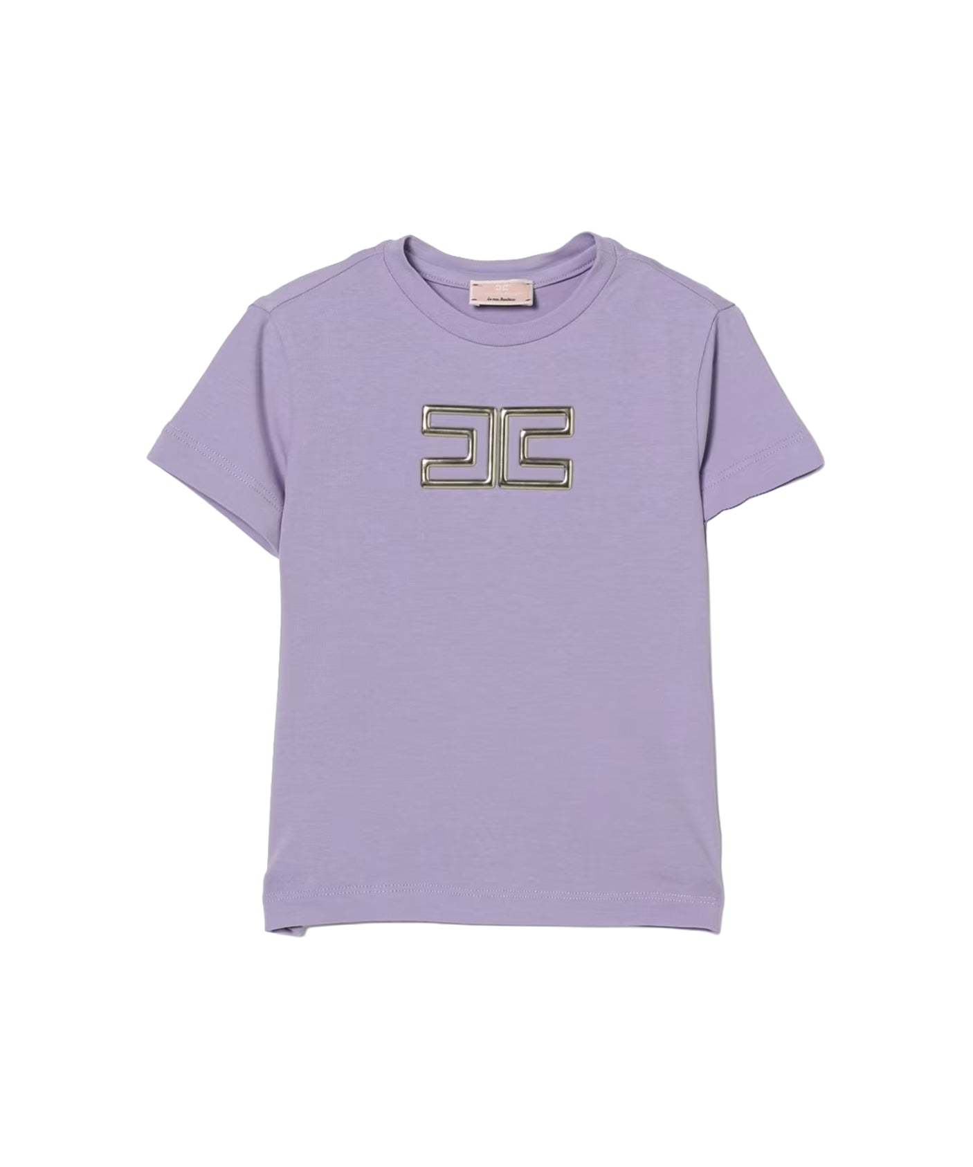 Elisabetta Franchi La Mia Bambina T-shirt Lilla con Logo Effetto Metallico Oro per Neonate