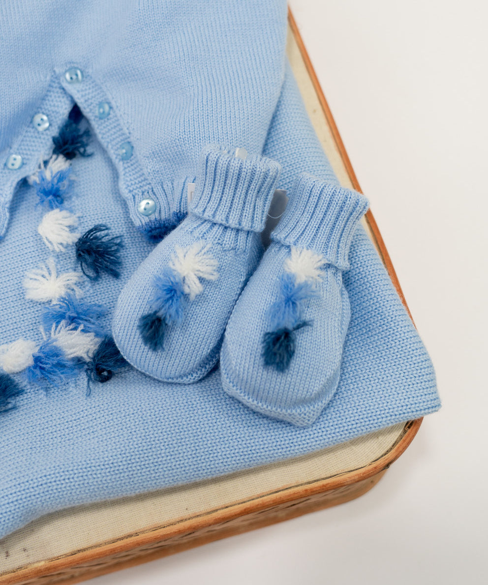 Le Coconnè Scarpine Celesti con Pon Pon per Neonati