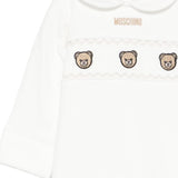 Moschino Kids Tutina Panna con Colletto, Teddy Bear Ricamati e Logo Unisex per Neonati