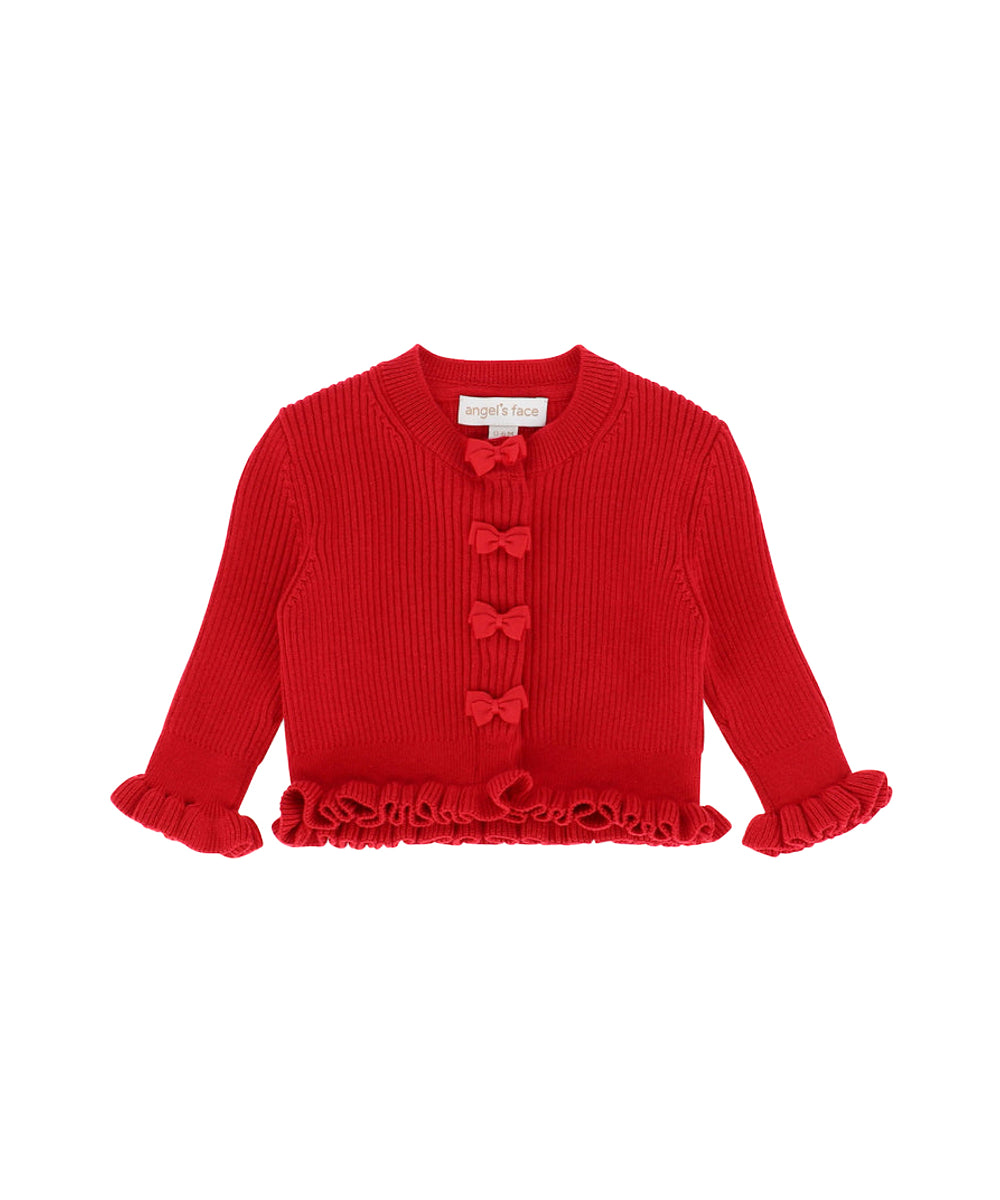 Angel's Face Cardigan Rosso con Fiocchi per Neonate