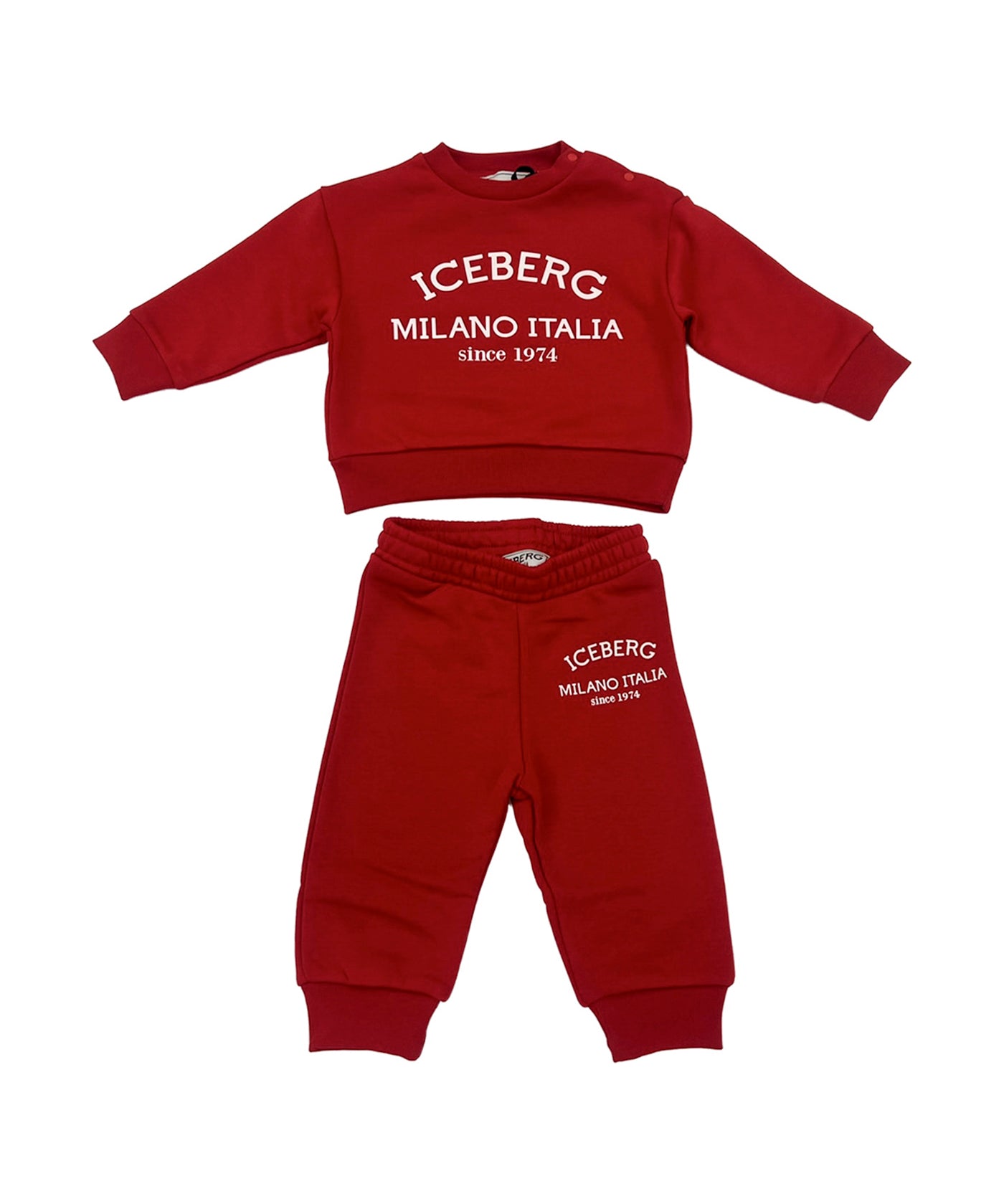 Iceberg Kids Completo Felpa con Pantaloni Rosso per Neonati
