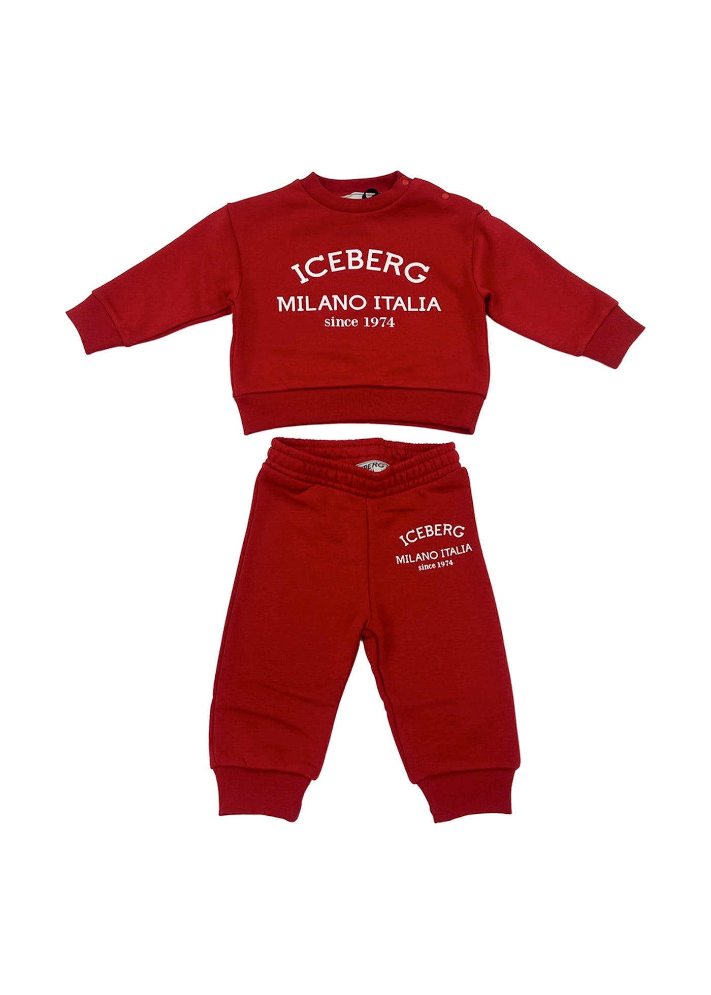 Iceberg Kids Completo Felpa con Pantaloni Rosso per Neonati