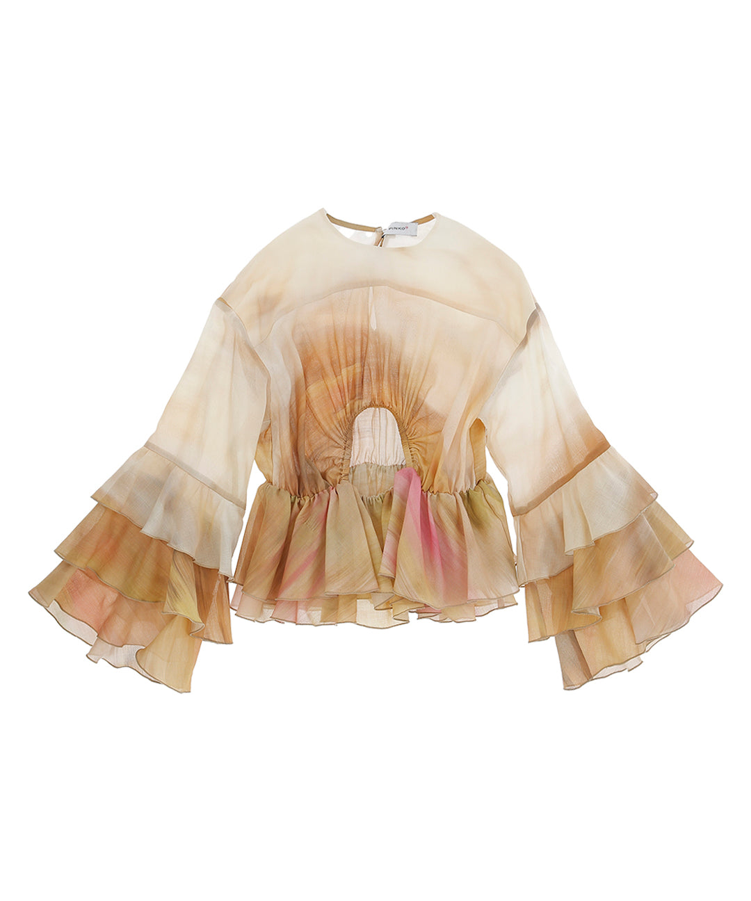 Pinko Kids Camicia con Stampa Multicolor e Ruches per Bambine