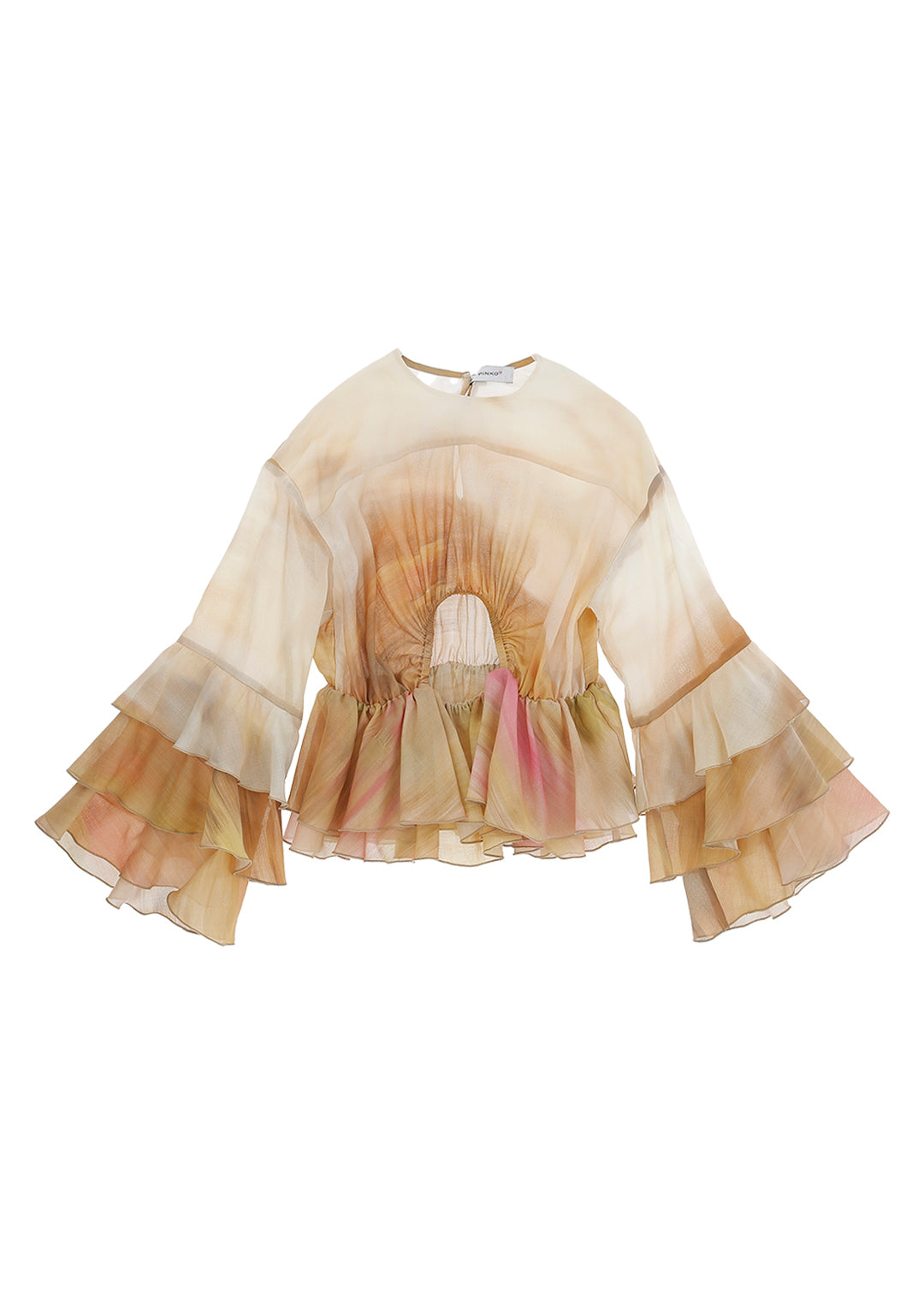 Pinko Kids Camicia con Stampa Multicolor e Ruches per Bambine