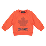 Dsquared2 Kids Felpa Girocollo Arancione in Cotone con Foglia d'Acero e Logo per Neonati