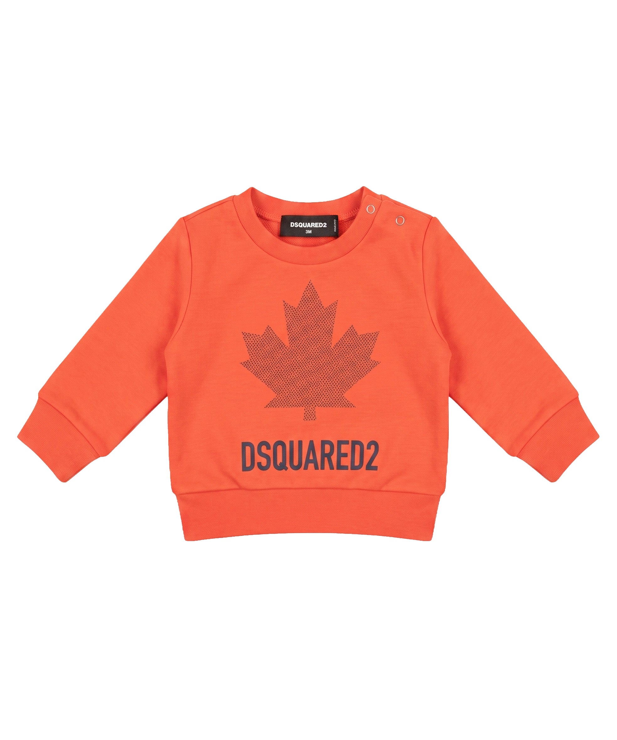 Dsquared2 Kids Felpa Girocollo Arancione in Cotone con Foglia d'Acero e Logo per Neonati
