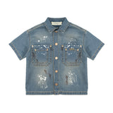 Yes London Kids Camicia in Denim con Effetto Paint per Bambini