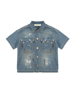 Yes London Kids Camicia in Denim con Effetto Paint per Bambini