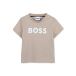 Boss Kids T-shirt Beige con Stampa per Neonati