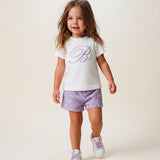 Blumarine Kids Bermuda Lilla Chiaro con Effetto Pizzo Floreale per Neonate