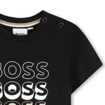 Boss Kids T-Shirt Nero con Stampa per Neonati