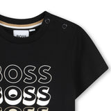 Boss Kids T-Shirt Nero con Stampa per Neonati