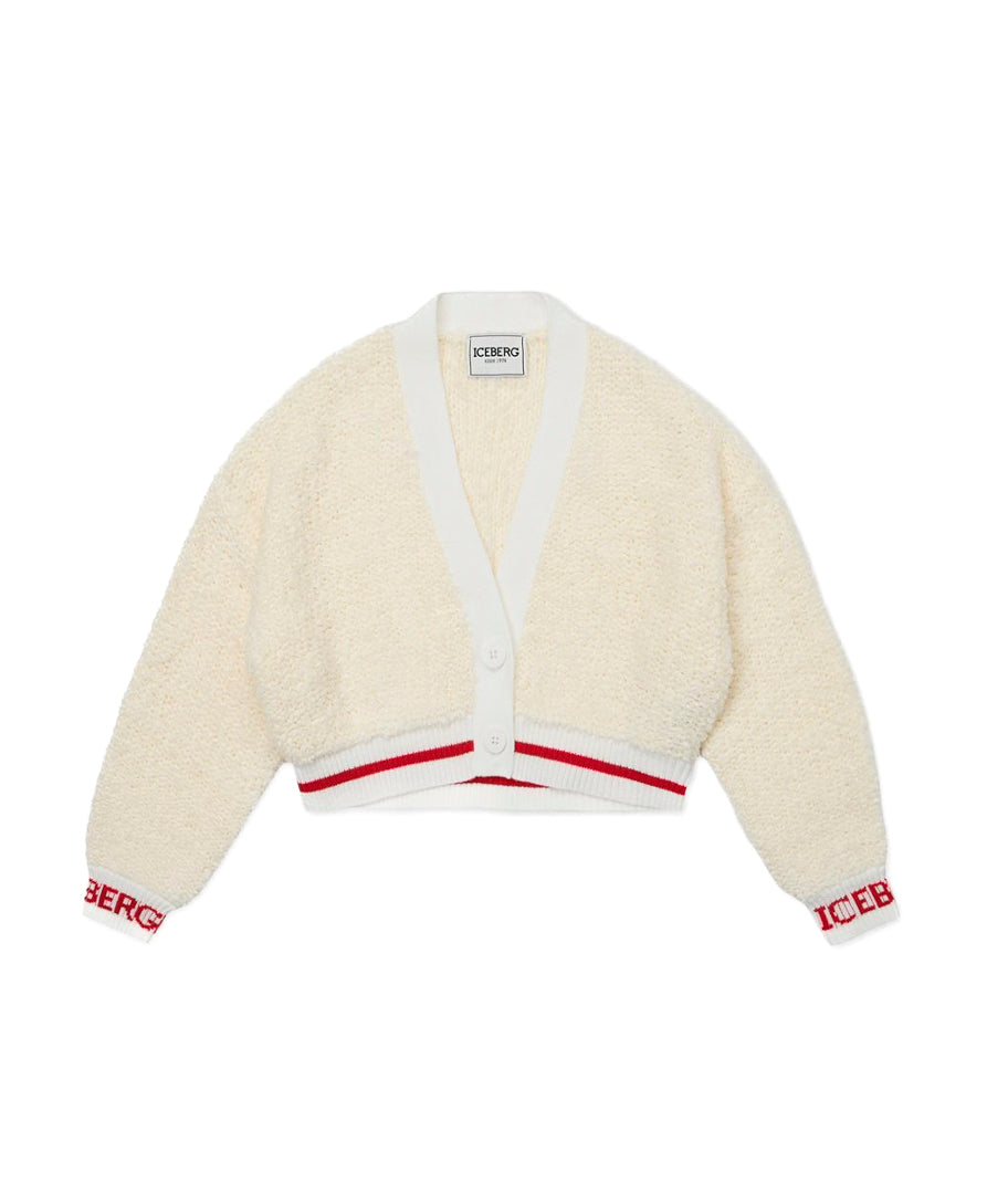 Iceberg Kids Cardigan Bianco in Bouclé