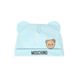 Moschino Kids Tutina con Bavetta e Cappellino Celeste con Logo per Neonati