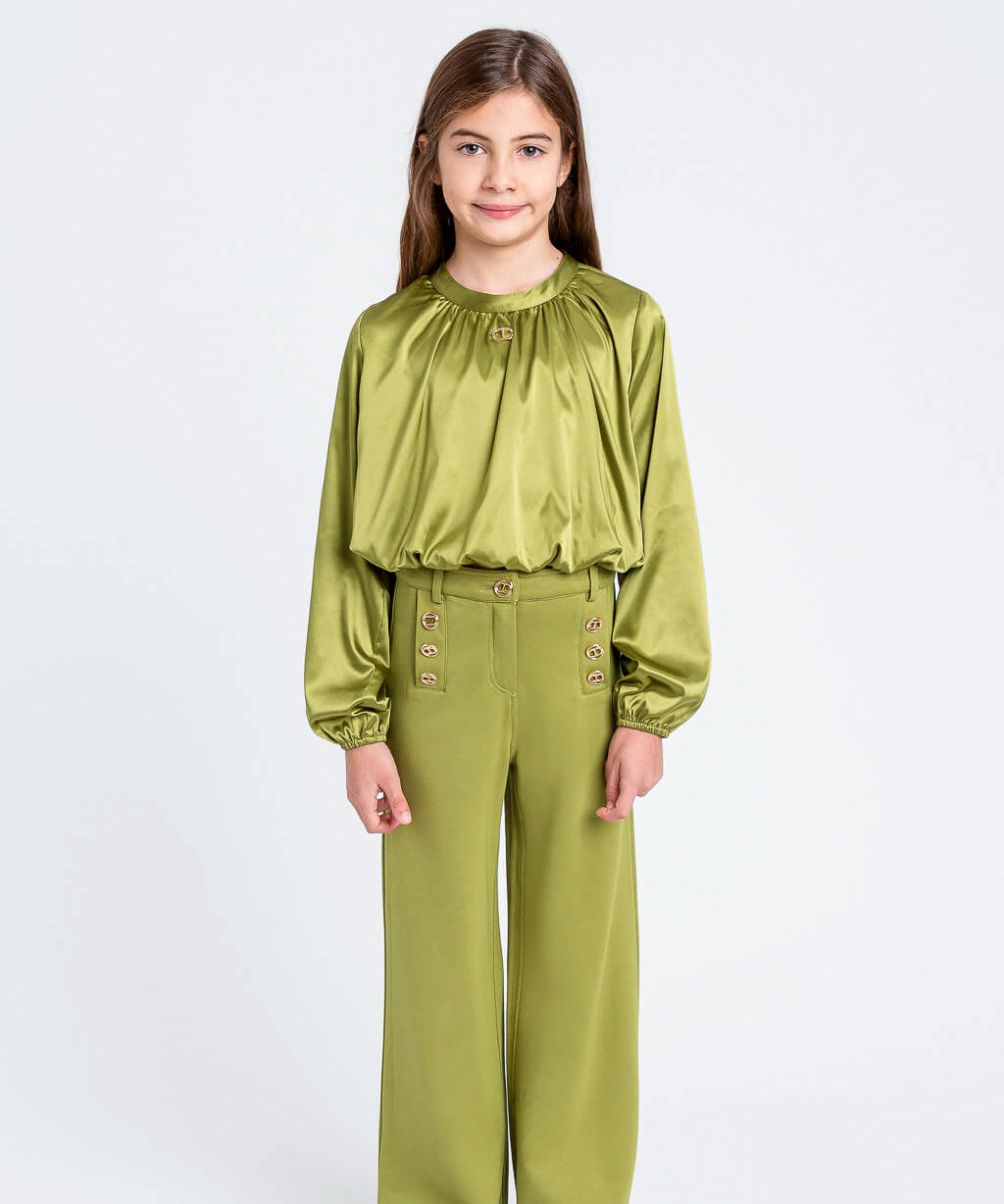 Twinset Kids Blouse Verde con Logo per Bambine
