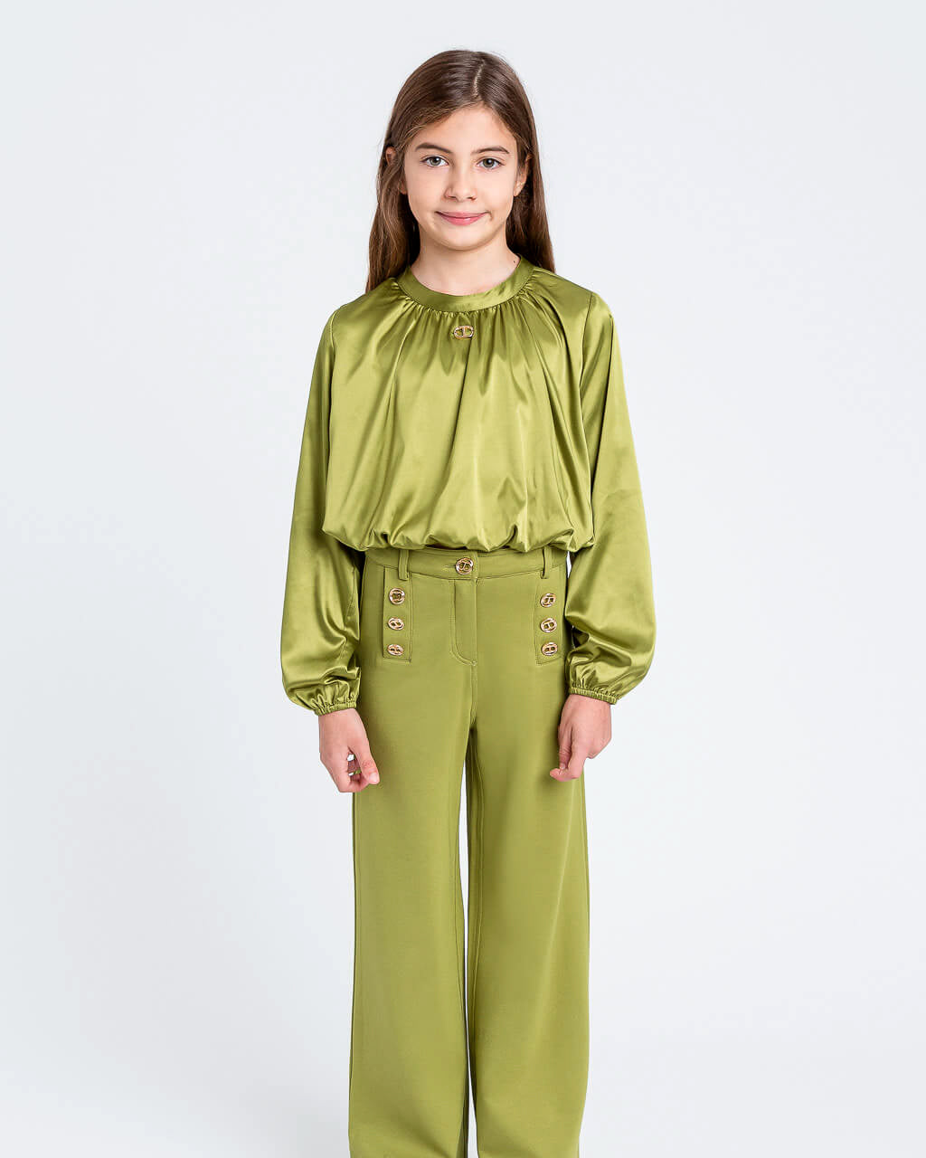 Twinset Kids Blouse Verde con Logo per Bambine