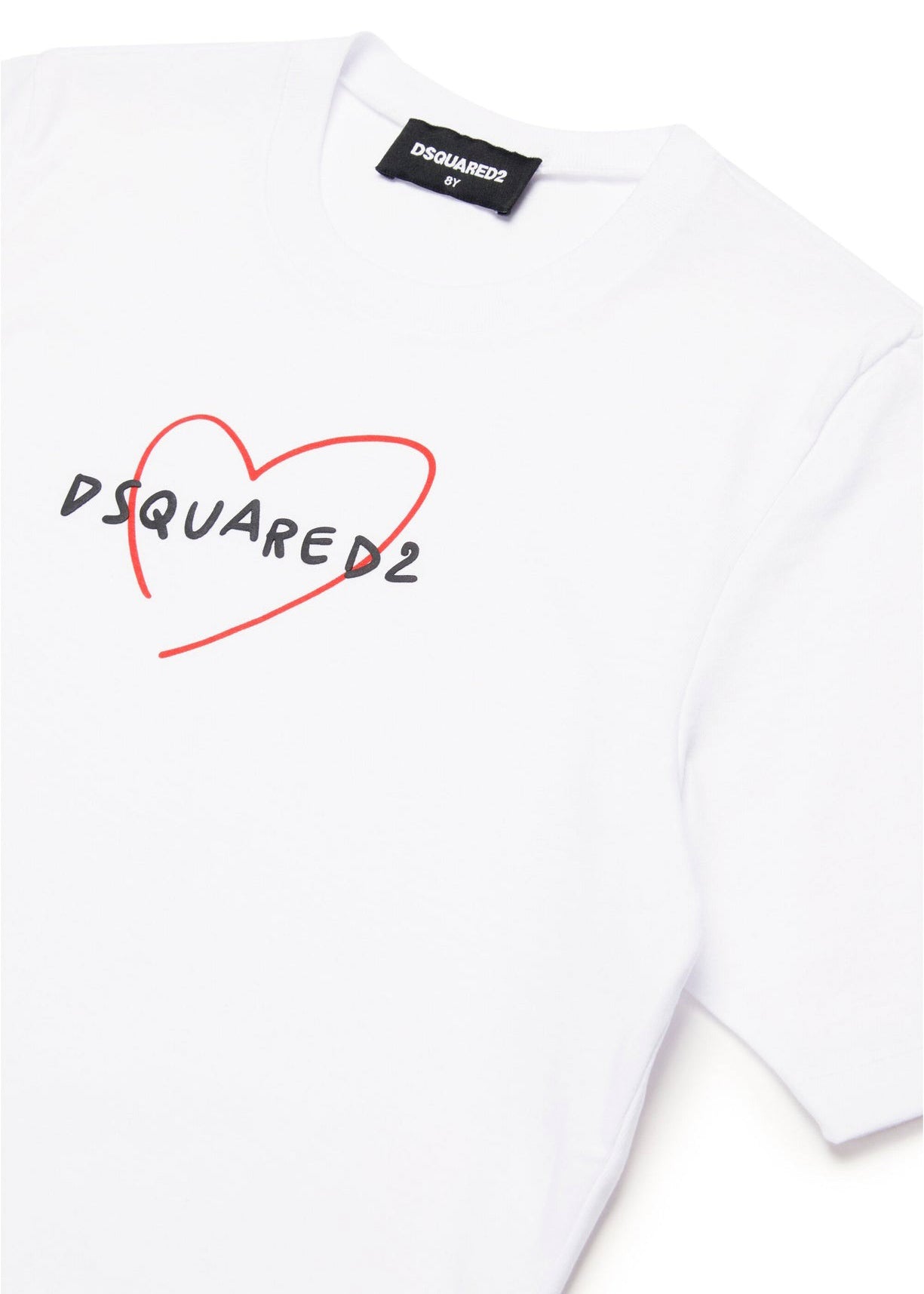 Dsquared2 Kids T-shirt Bianca con Stampa Cuore per Bambine (dettaglio)