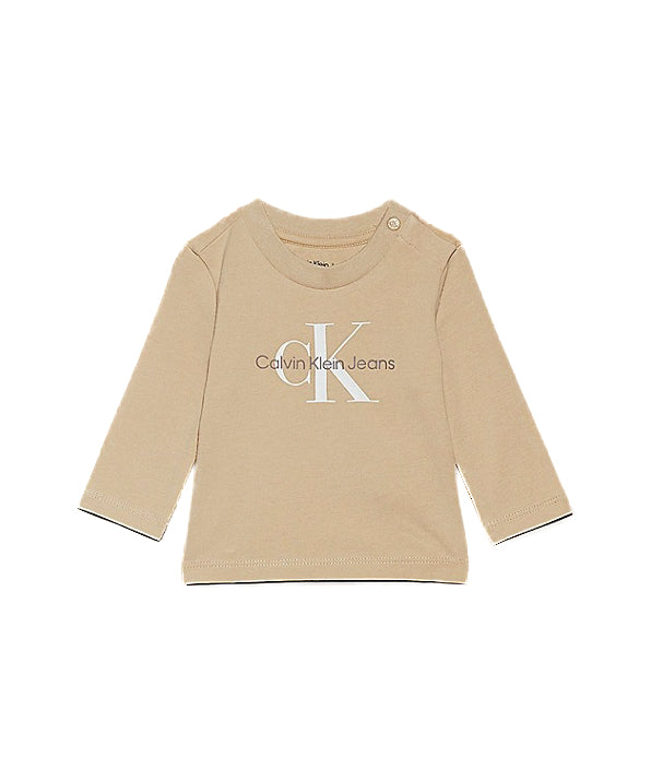 Calvin Klein Kids T-Shirt Maniche Lunghe Beige per Neonati