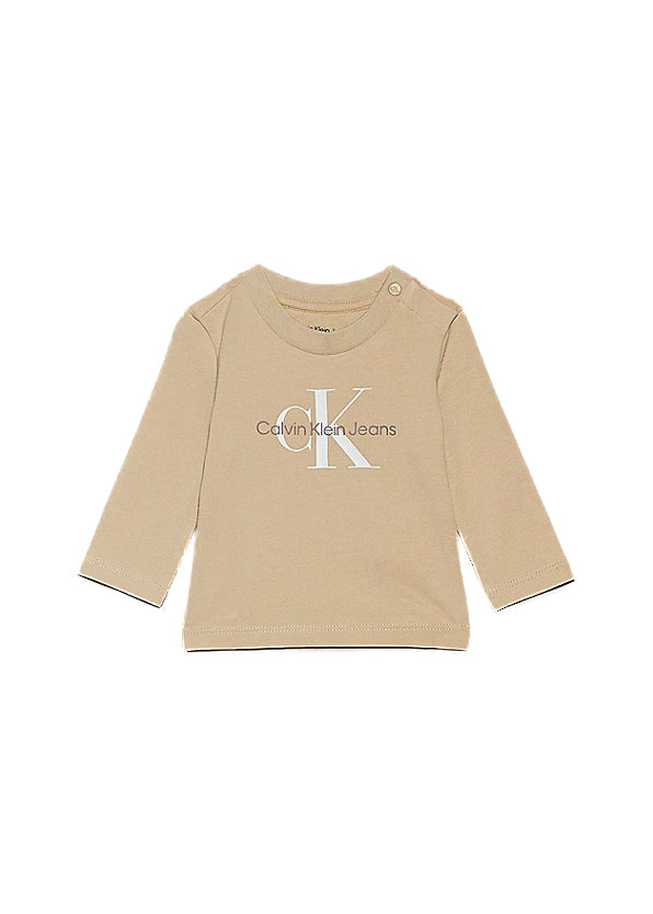 Calvin Klein Kids T-Shirt Maniche Lunghe Beige per Neonati