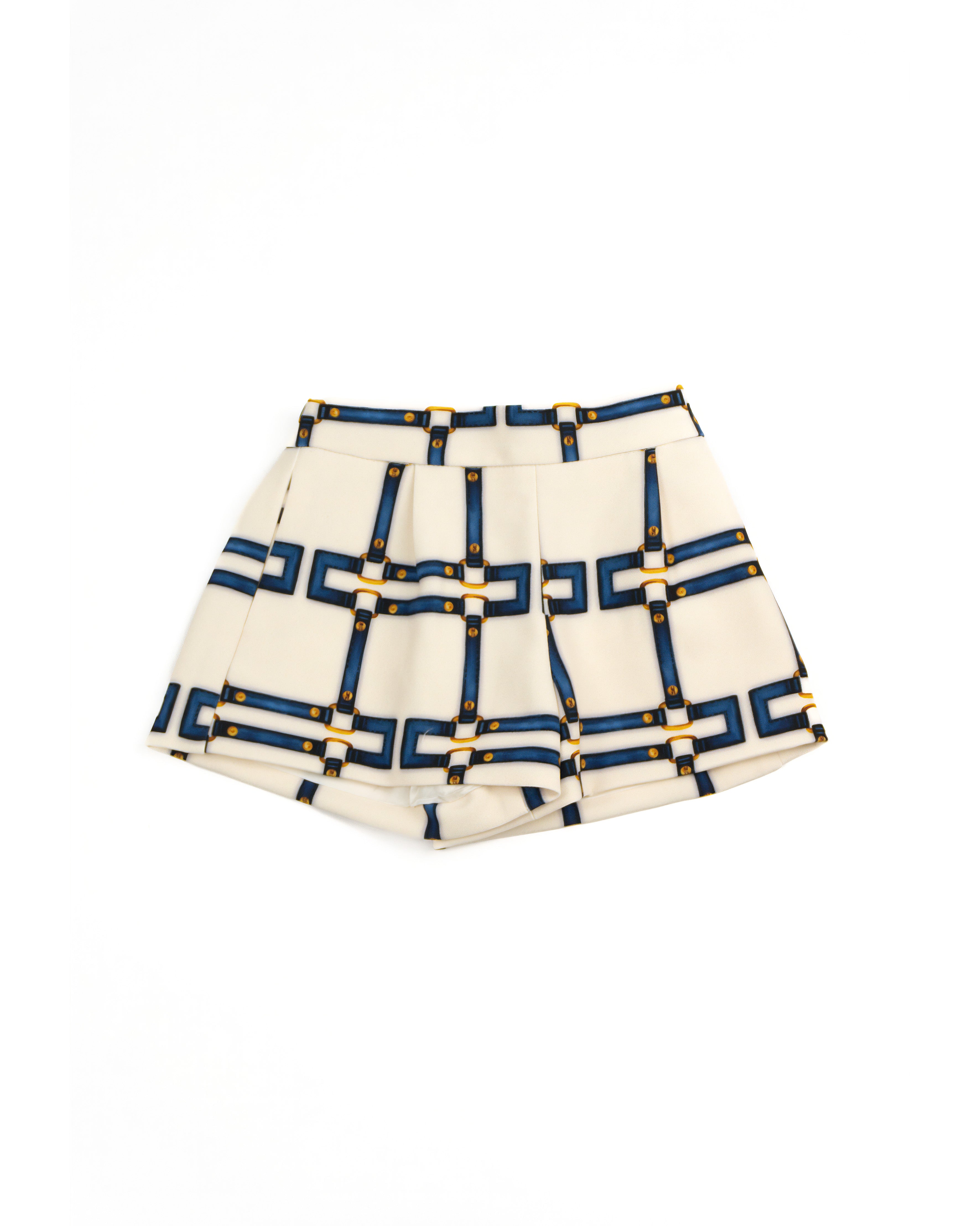 Elisabetta Franchi La Mia Bambina Short Avorio con Motivo a Catene Blu per Neonate