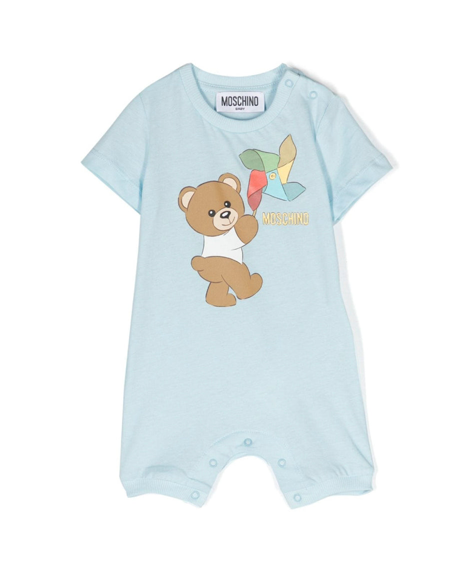 Moschino Kids Tutina Cielo con Stampa Teddy Bear per Neonati (fronte)