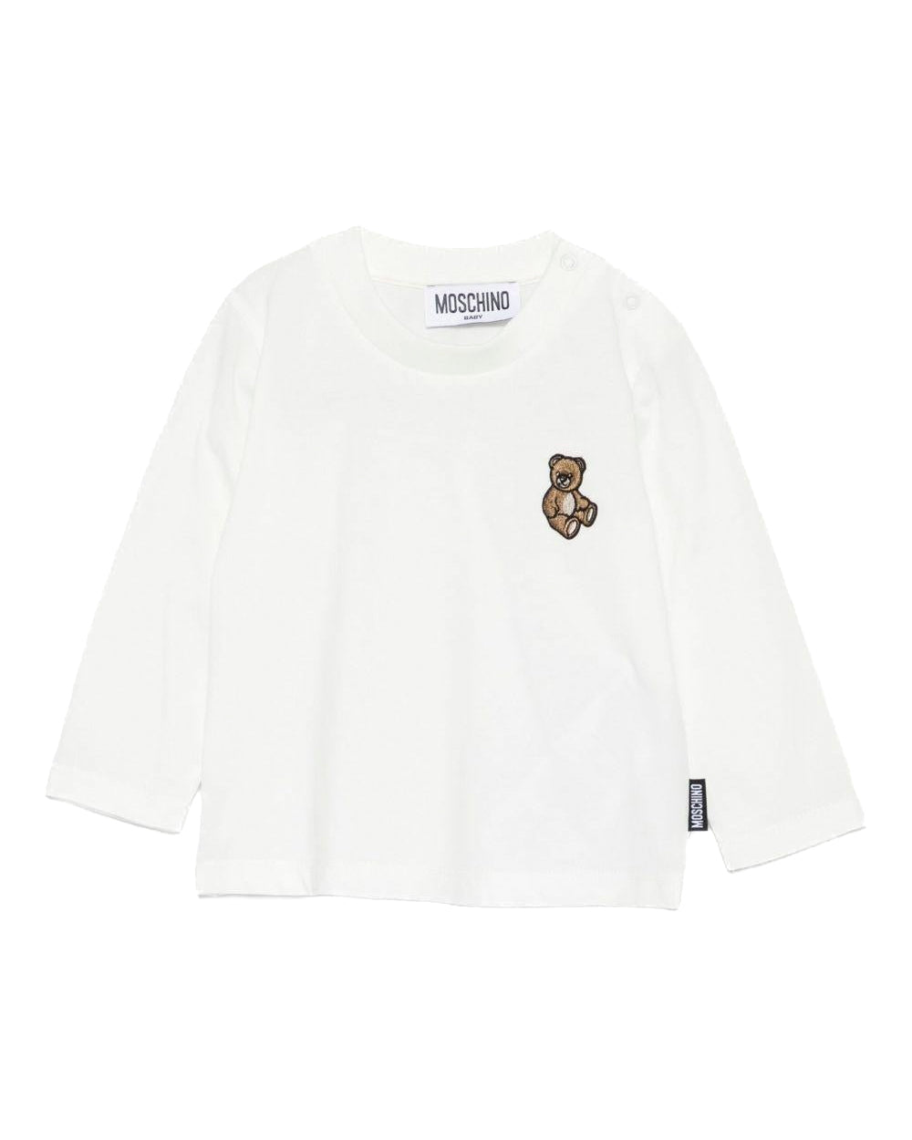 Moschino Kids T-shirt Manica Lunga Panna con Patch per Neonati
