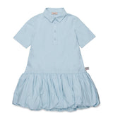 N21 Kids Abito Celeste Logo e Colletto Camicia per Bambine