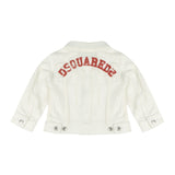 Dsquared2 Kids Giacca in Denim Bianco con Stampa Logo sul Retro per Neonati
