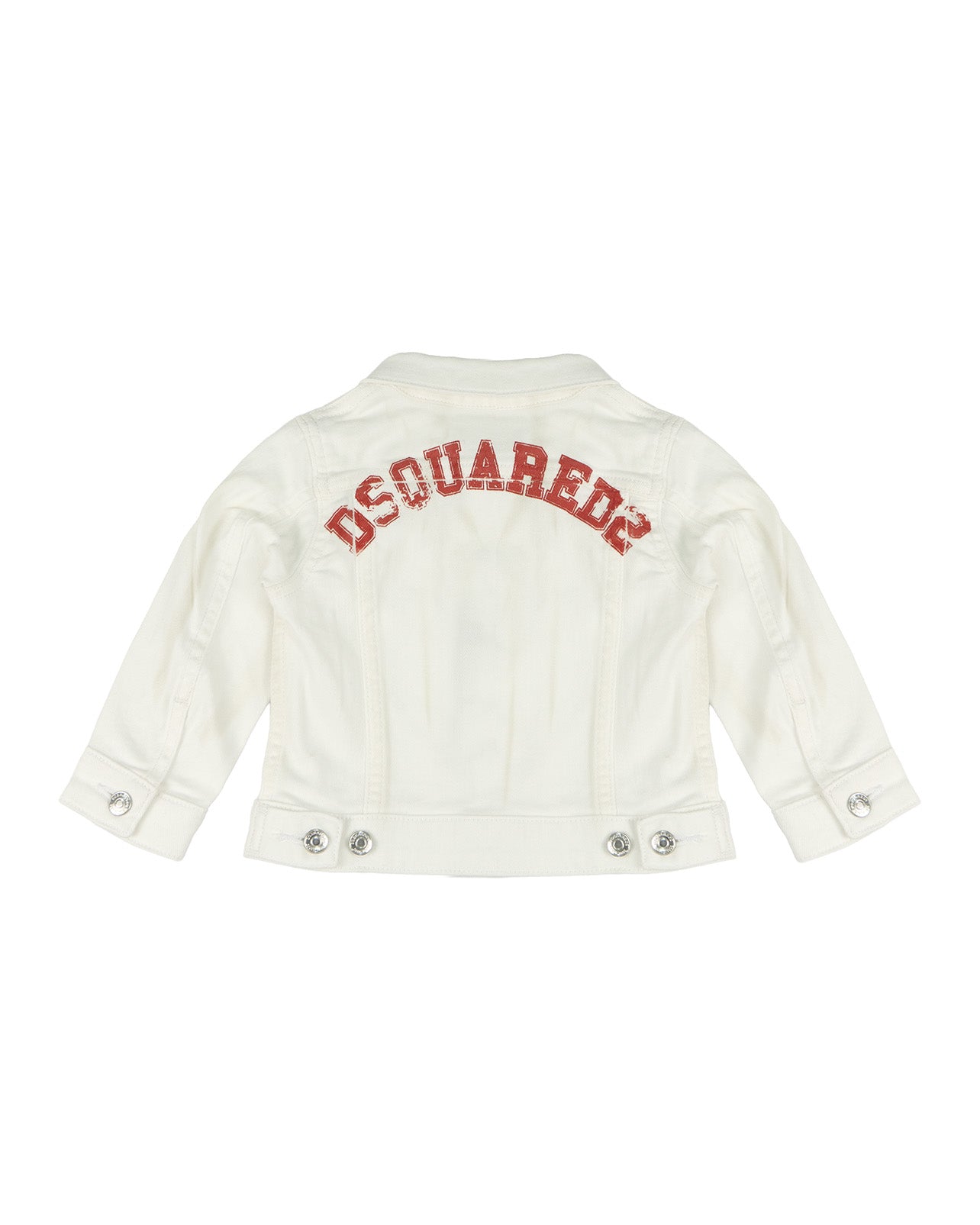 Dsquared2 Kids Giacca in Denim Bianco con Stampa Logo sul Retro per Neonati