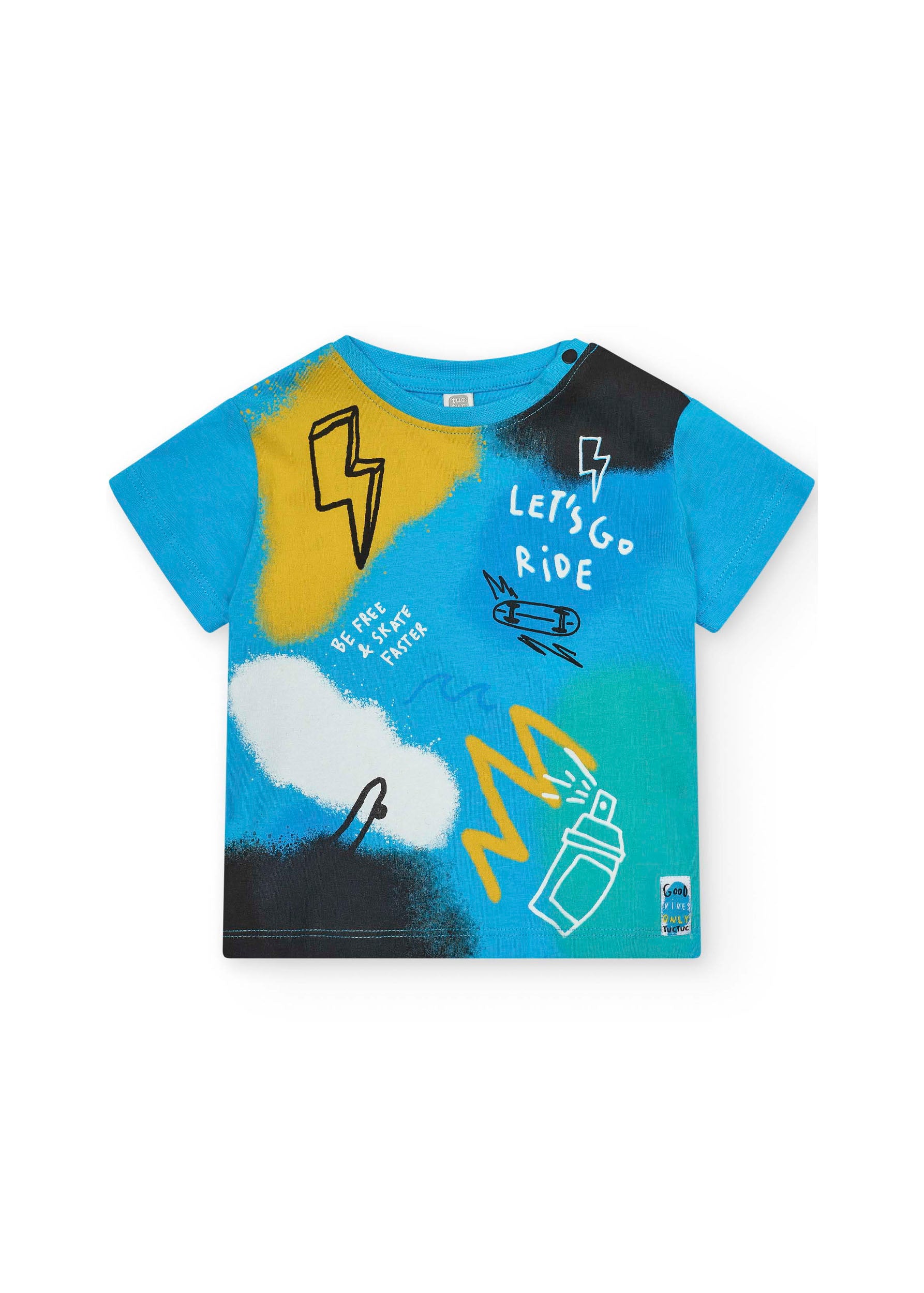 Tuc Tuc T-shirt Azzurra con Stampa Multicolor per Neonati