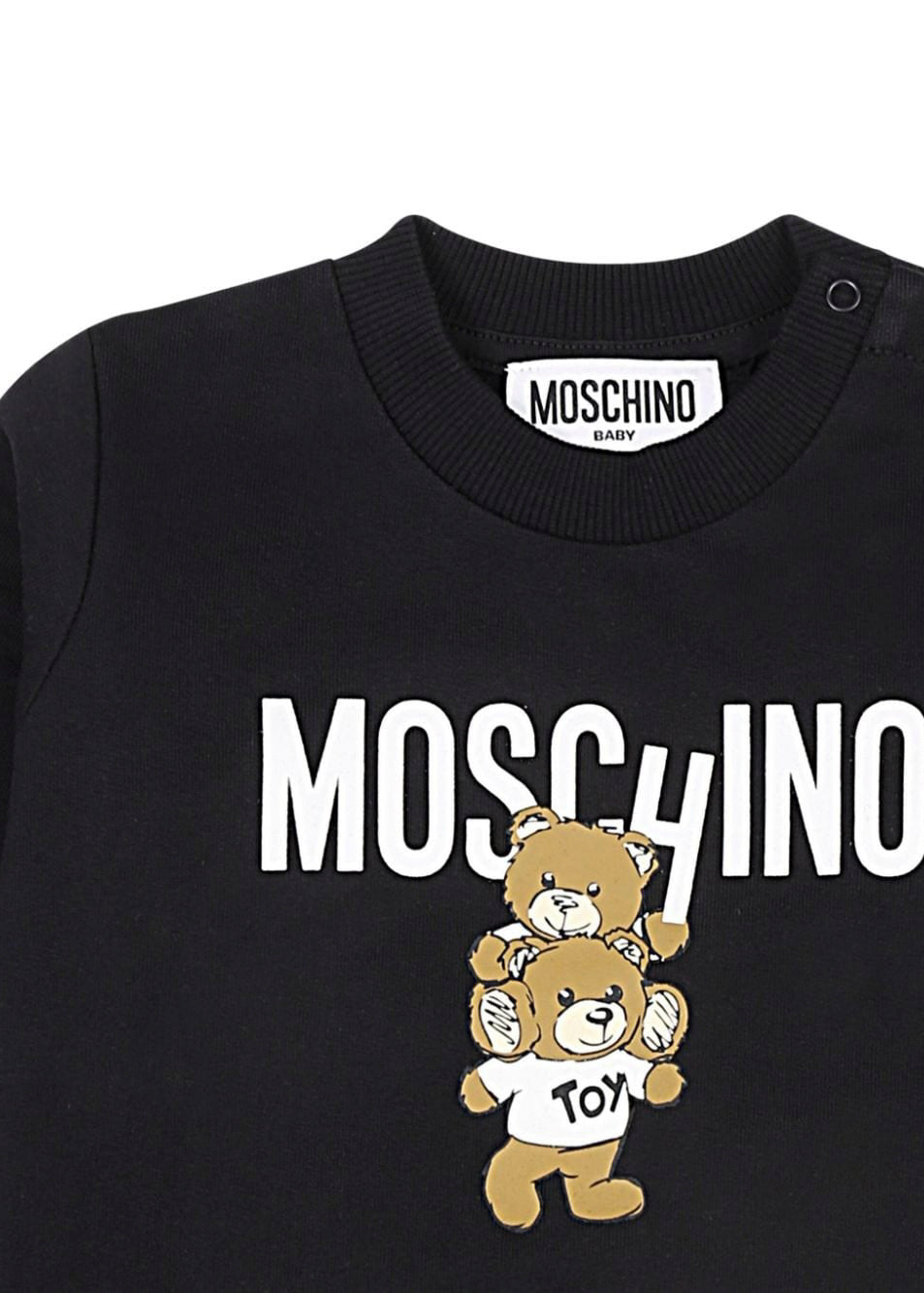 Moschino Kids Felpa Nera con Stampa Logo Teddy Bear per Neonati (dettaglio)