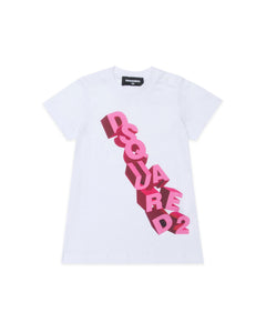 Dsquared2 Kids Abito Bianco con Stampa Logo 3D per Neonate