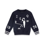 Iceberg Kids Maglione Girocollo Blu con Dettagli Logo a Contrasto e Polsini a Righe per Neonati
