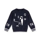 Iceberg Kids Maglione Girocollo Blu con Dettagli Logo a Contrasto e Polsini a Righe per Neonati