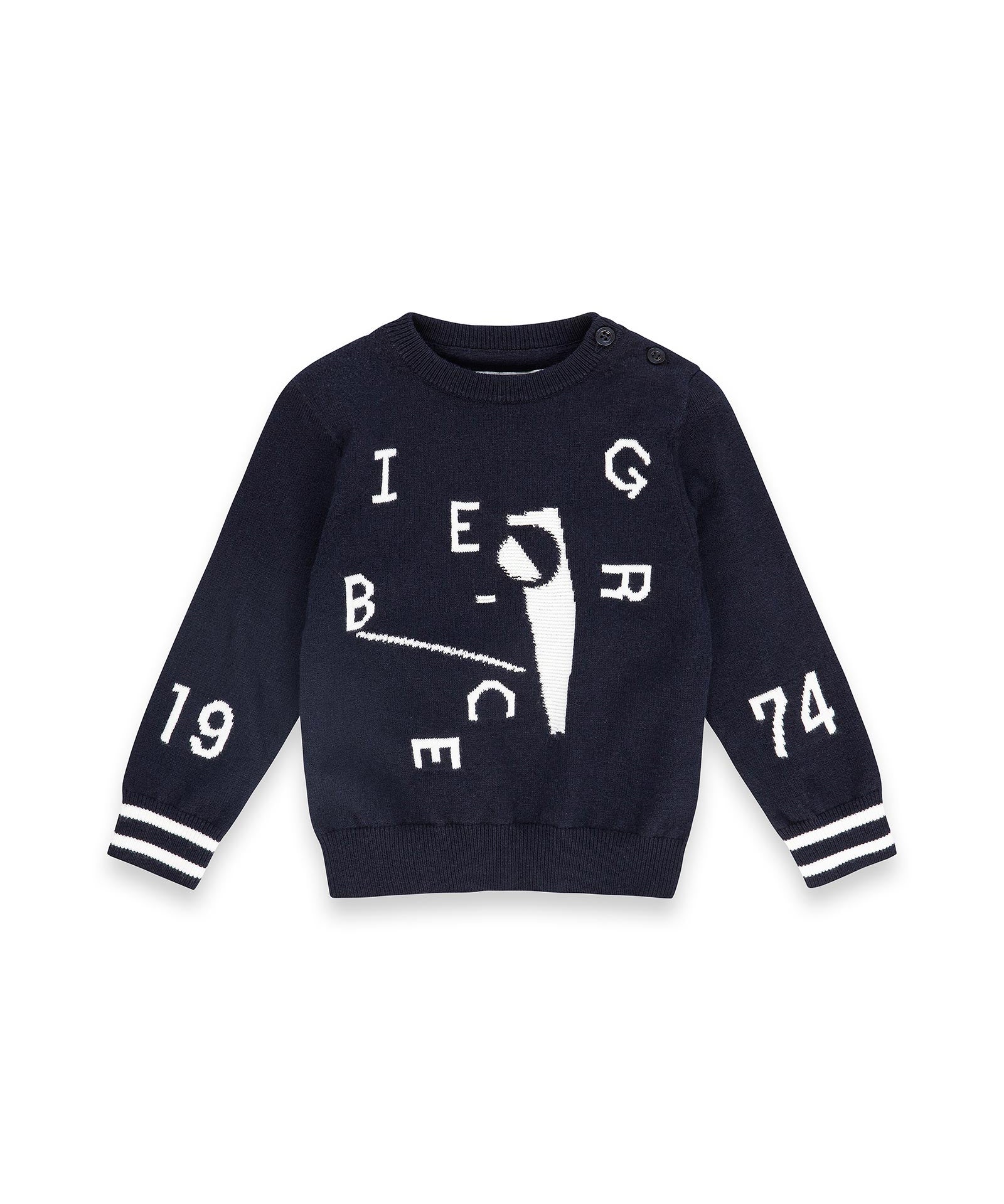 Iceberg Kids Maglione Girocollo Blu con Dettagli Logo a Contrasto e Polsini a Righe per Neonati