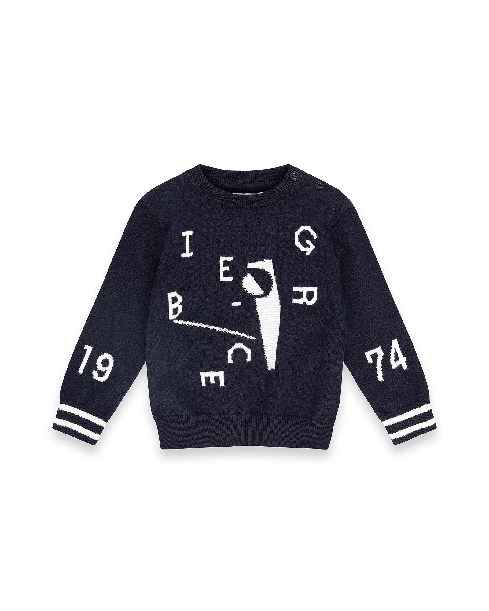 Iceberg Kids Maglione Girocollo Blu con Dettagli Logo a Contrasto e Polsini a Righe per Neonati