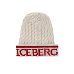 Iceberg Kids Cappello Bianco in Maglia con Intarso Logo per Bambini