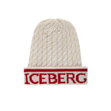 Iceberg Kids Cappello Bianco in Maglia con Intarso Logo per Bambini