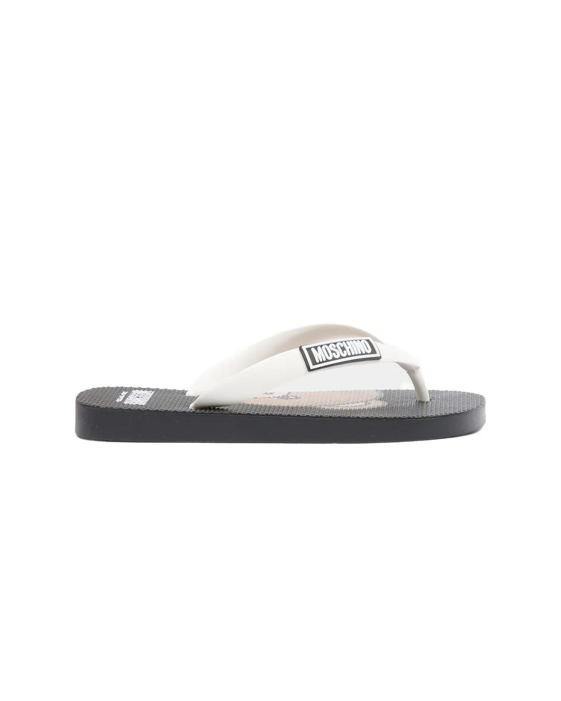 Moschino Kids Infradito Bianco e Nero con Logo Teddy per Bambini