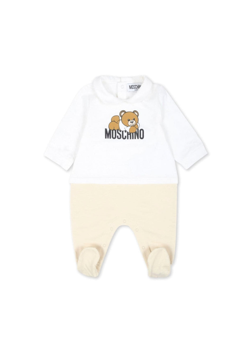 Moschino Kids Tutina Bianco/Beige con Stampa Logo per Neonati