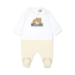 Moschino Kids Tutina Bianco/Beige con Stampa Logo per Neonati