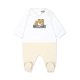 Moschino Kids Tutina Bianco/Beige con Stampa Logo per Neonati