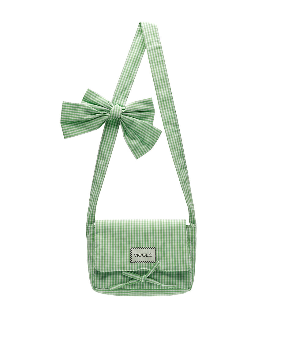 Vicolo Kids Borsa a Quadri Verde con Fiocco e Logo per Bambine