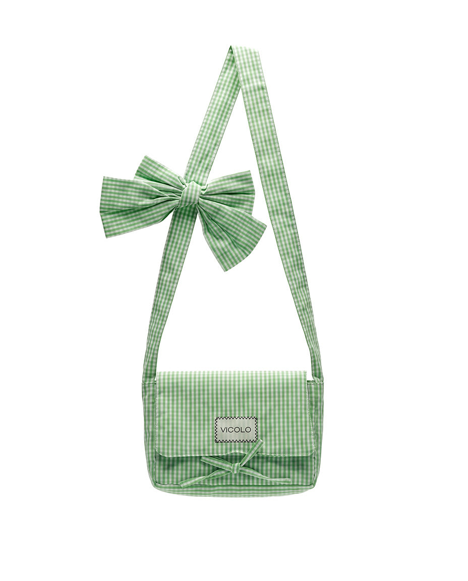 Vicolo Kids Borsa a Quadri Verde con Fiocco e Logo per Bambine