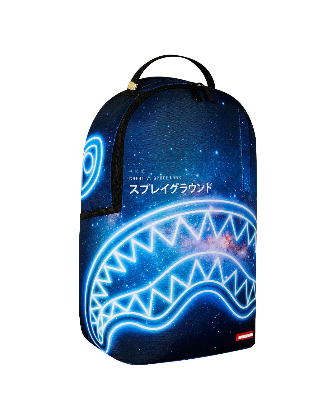 Sprayground Kids Zaino Thin On It Unisex Blu con Stampa Galassia e Shark Mouth Neon