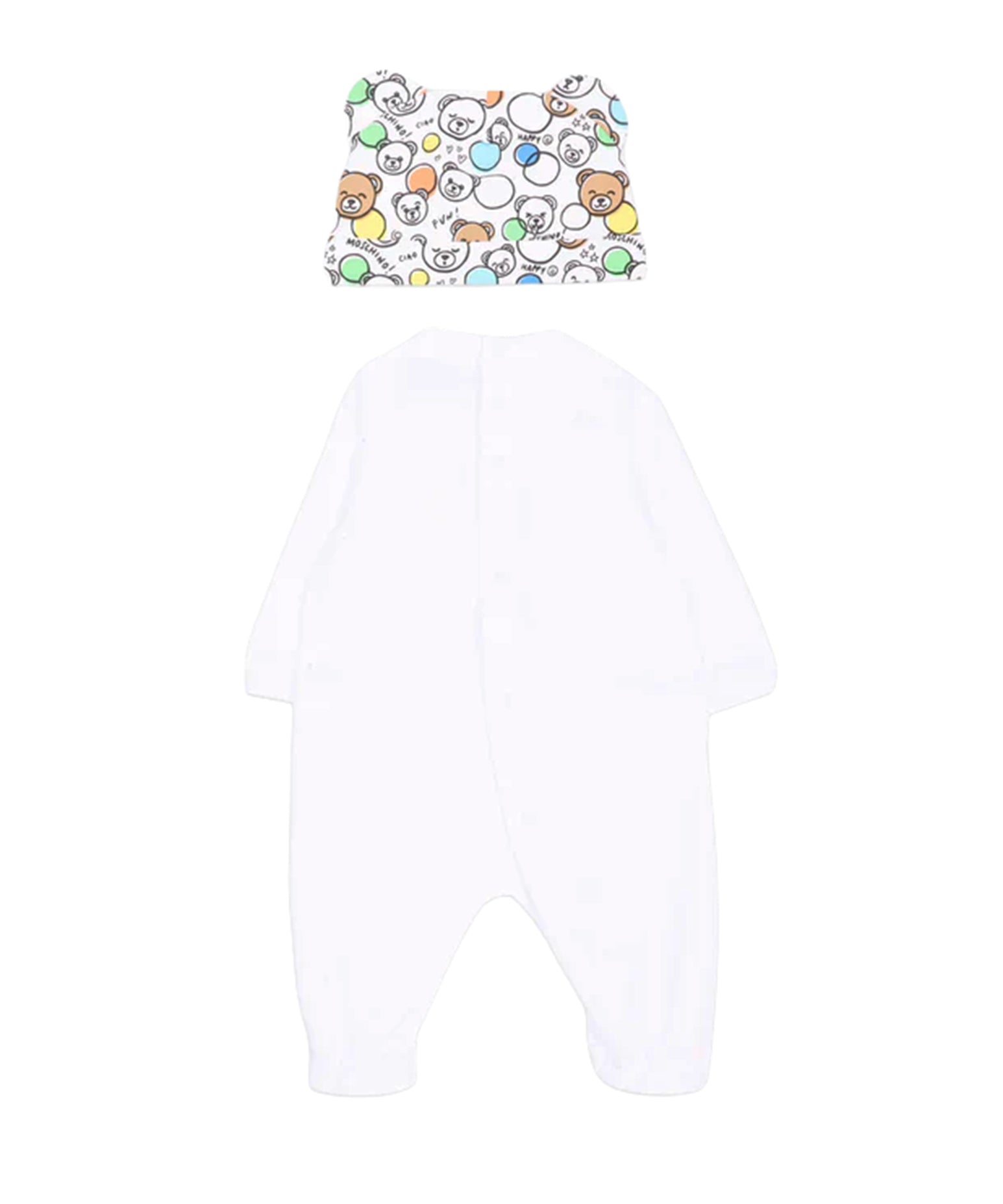 Moschino Kids Tutina+Cappellino Bianco/Fantasia con Teddy Bear per Neonati