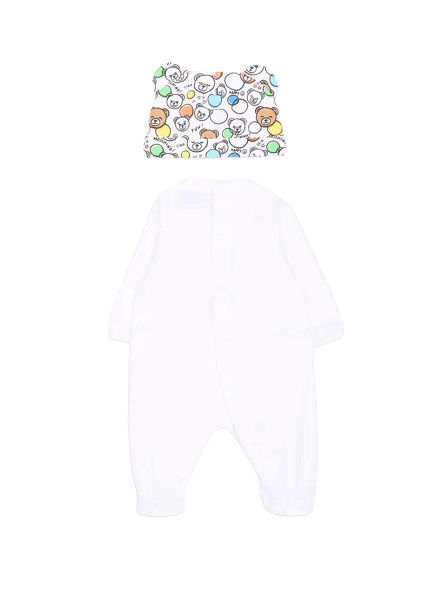 Moschino Kids Tutina+Cappellino Bianco/Fantasia con Teddy Bear per Neonati