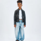 Dsquared2 Kids Jeans Denim Blu Stone Wash con Tasca Retro Effetto Pelle Unisex per Bambini