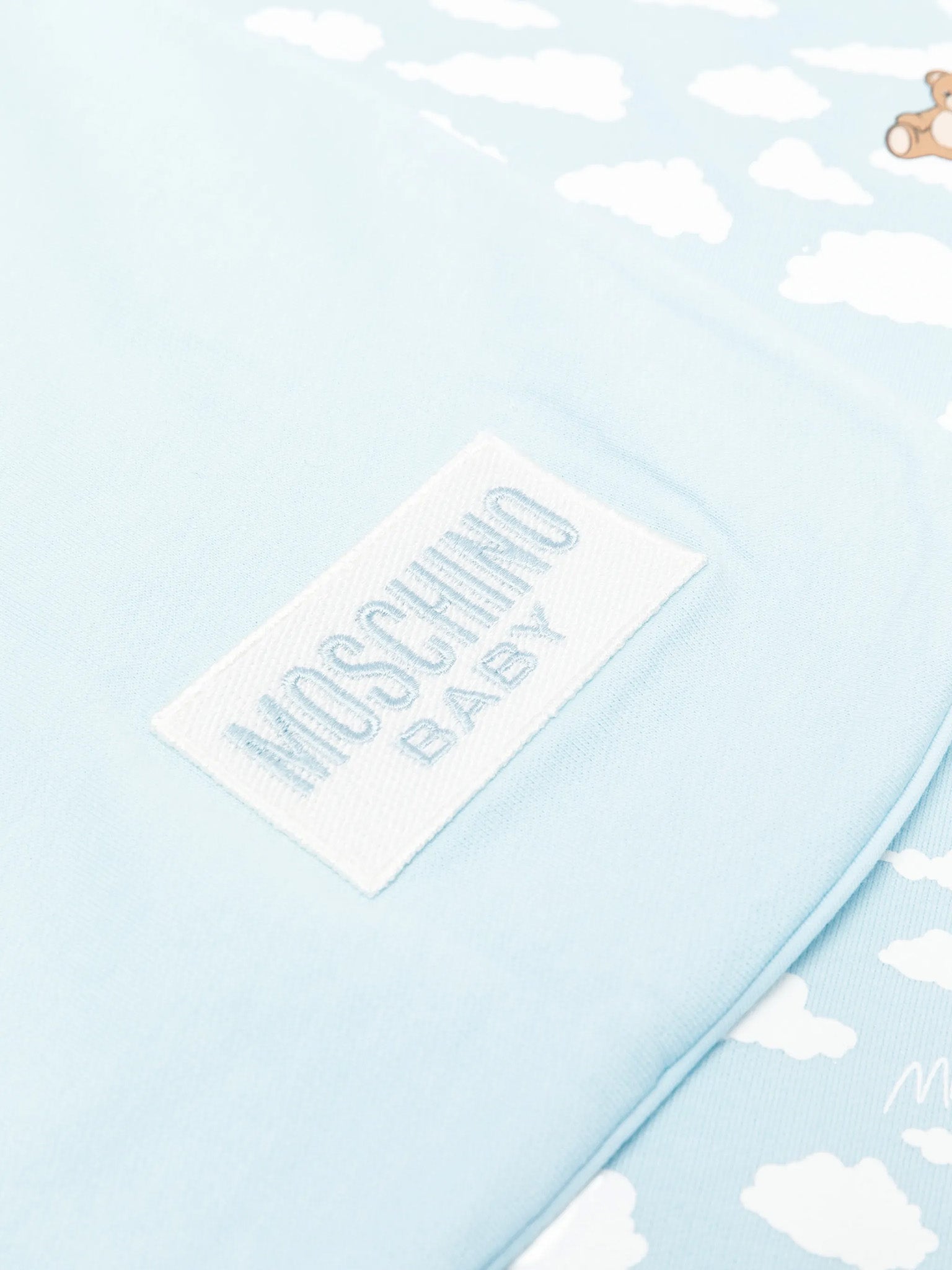 Moschino Kids Coperta Double-Face Celeste con Fantasia Logo per Neonati