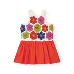 Tuc Tuc Abito Bianco/Corallo con Ricami Fiori per Neonate